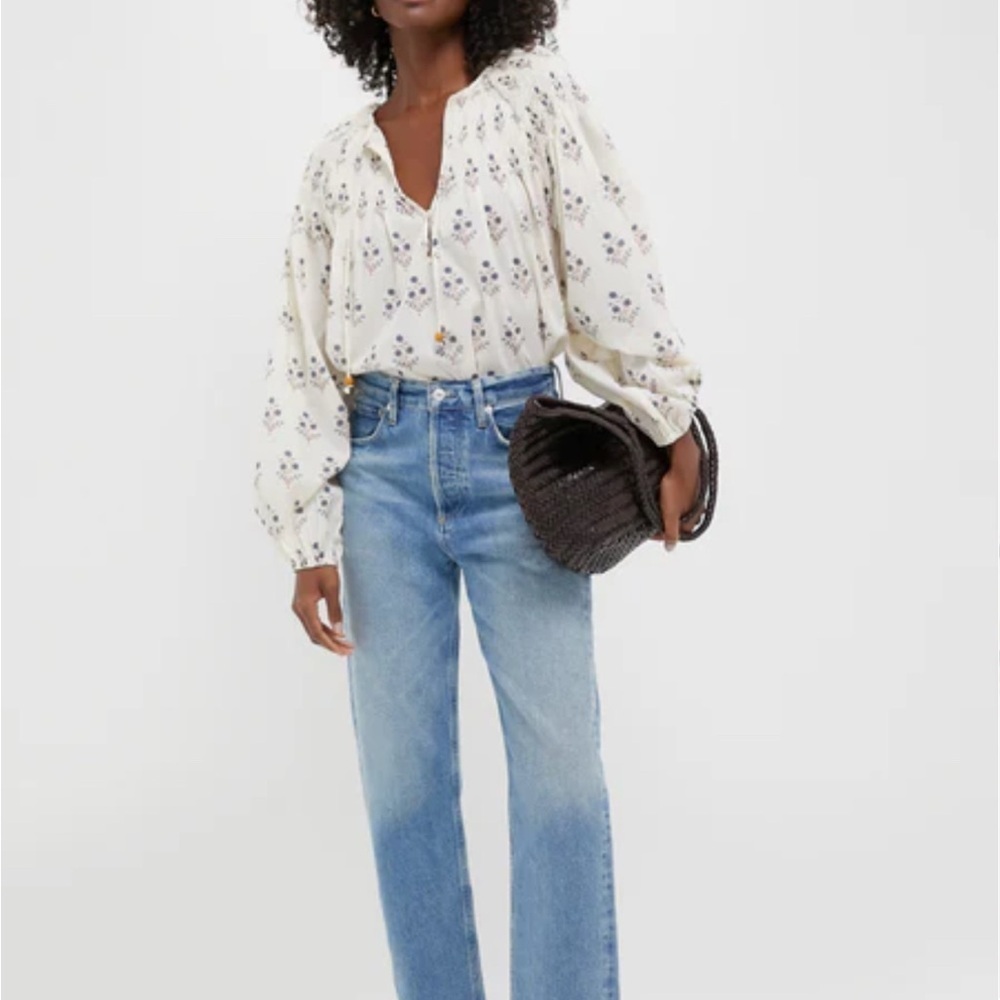 Ivory Floral Peasant Blouse - Women Tops - Picture 2 of 8